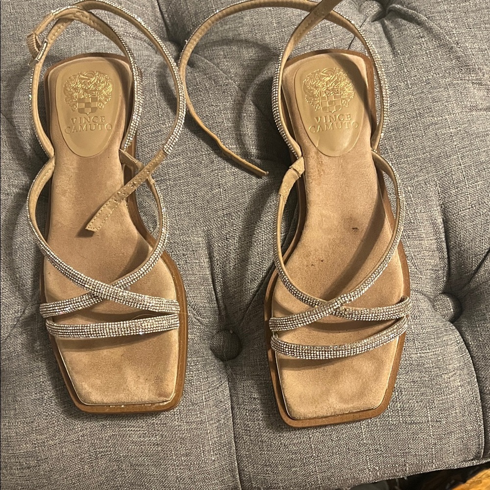 Vince Camuto Beige and Silver Strappy Sandals
